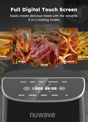 Nuwave Brio Plus 8 Qt Air Fryer, PFAS Free, New & Improved, Digital Touch Screen, Cool White Display, 50°F~400°F in Precise 5°, 5 Cook Functions, 100 Presets & 50 Memory, 3 Wattages 700, 1500, 1800