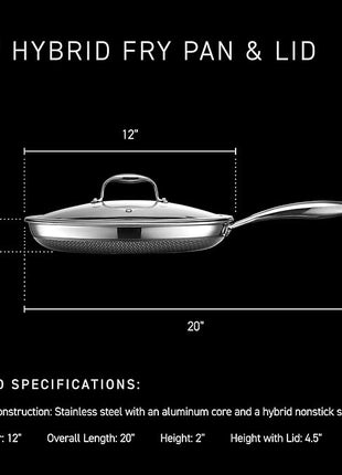 HexClad Hybrid Nonstick 12-Inch Frying Pan with Tempered Glass Lid, Stay-Cool Handle, Dishwasher-Friendly, Oven-Safe Up to 900°F, Induction Ready, Compatible with All Cooktops