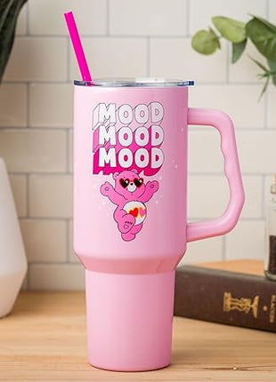 Silver Buffalo Care Bears “Mood” Stainless Steel Tumbler with Handle Featuring Love-A-Lot Bear, Fits in Standard Cup Holder, 40 Ounces