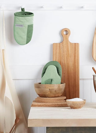 KitchenAid Beacon Two-Tone Non-Slip Mini Oven Mitt Set, Pistachio/Graphite Green, 5.5"x8", 2 Piece