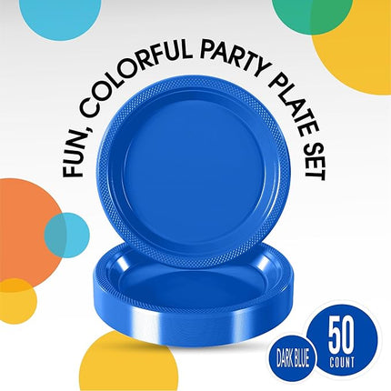 Exquisite Party Solids Dark Blue Plastic Plates For Party Supplies 10" Dark Blue Disposable Plates Heavy Duty 50 Pcs Plastic Dinnerware Sets Heavy Duty 350 GSM Disposable Dinnerware Set