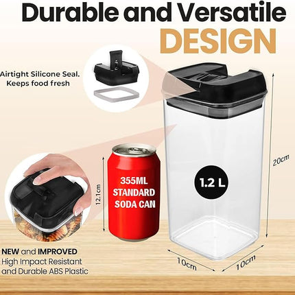 Shazo Airtight Food Storage Containers with Lids - 6 PC BPA Free Clear Plastic Cereal Containers with Easy Lock Lids for Kitchen and Pantry Organization for Snacks and Pasta - 1.2L