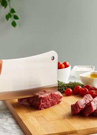 Juvale Meat Cleaver - 8-Inch Stainless Steel Blade, Wood Handle - Heavy-Duty Butcher Knife & Bone Cleaver for Beef Brisket, Meat Cutting & Chopping - Chopping Knife