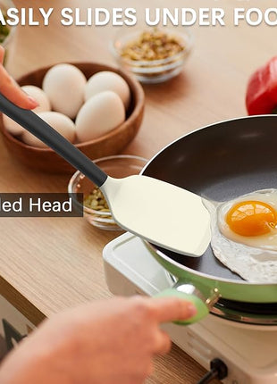 Coukre 2 Pack Silicone Spatula Set, High Heat Resistant, BPA Free Kitchen Spatula, Solid & Slotted Turner for Non-Stick Pans, Sautéing, and Flipping (2, Beige)