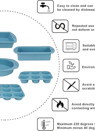 Economical 7in1 Nonstick Silicone Baking Cake Pan Cookie Sheet Molds Tray, Heat Resistant Bakeware Tools for Muffin Loaf Bread Pizza Cupcake