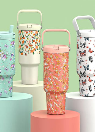 40oz Tumbler with Handle and Straw, Vacuum Insulated Tumblers with Flip Straw and Top Handle, Reusable Insulated Cup for Home, Outdoors, Leakproof, Fits in Cup Holder, Cold for 30 Hours