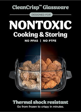 Ninja Crispi Air Fryer, Microwave, Freezer & Dishwasher Safe, Non Toxic Glass Portable Cooking System, 4 QT & 6 Cup Glass Containers with Storage Lids, Easy Meals, Air Fry, Bake, Green, FN101SG