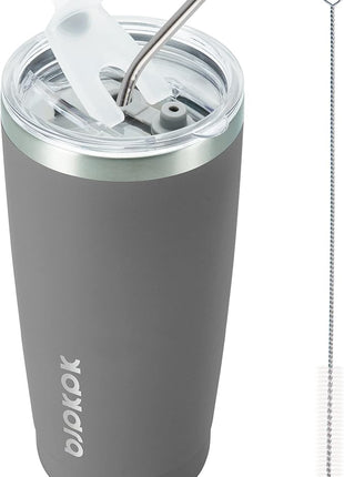 BJPKPK 20 oz Insulated Tumbler With Lid And Straw Stainless Steel Tumblers Coffee Mug Thermal Cup For Women And Men,Gray