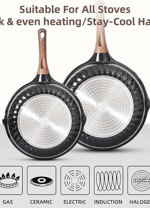 Vinchef Non Stick Frying Pans Set,10" & 12" Ceramic Pan with Lid, Deep Frying Pan & Saute Skillet, PFAS PFOA & PTFE Free, Visual Heat Indicator, Induction Ready, Frying Pans Nonstick Skillet with Lid