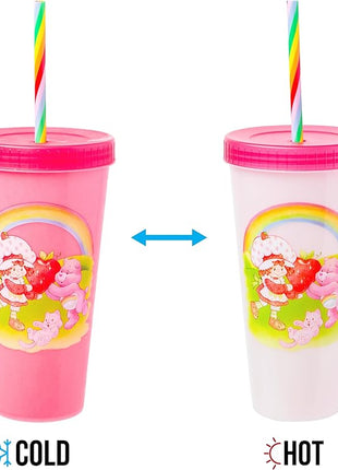 Silver Buffalo Care Bears Strawberry Shortcake Color Change Plastic Tumbler 4 Pack Featuring Orange Blossom Lemon Meringue Cheer Funshine Friend Blueberry Muffin Grumpy, 24 Ounces