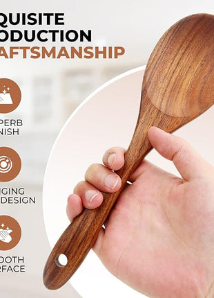 SPATUAMZ Wooden Spoons for Cooking, Wooden Kitchen Utensils Set, Natural Teak Cooking Spatula Set of 9 for Nonstick Pans and Cookware