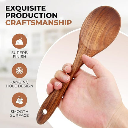 SPATUAMZ Wooden Spoons for Cooking, Wooden Kitchen Utensils Set, Natural Teak Cooking Spatula Set of 9 for Nonstick Pans and Cookware