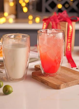 CNGLASS Double Wall Thermo Glass Coffee Cup 13.5 oz,Clear Insulated Glass Coffee Mug for Latte Cappuccino Tea Milk,Set of 4