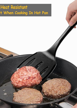 Silicone Spatula Set, 600°F Heat Resistant Silicone Spatula Turner Flipper for Cooking, Non Stick and Non Scratch Kitchen Utensils for Eggs & Pancakes, 4 Pack, Black