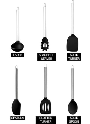 COOK WITH COLOR Silicone Cooking Utensils, Kitchen Utensil Set, Easy to Clean Silicone Kitchen Utensils, Cooking Utensils for Nonstick Cookware, Kitchen Gadgets Set, 10 Pieces, Black