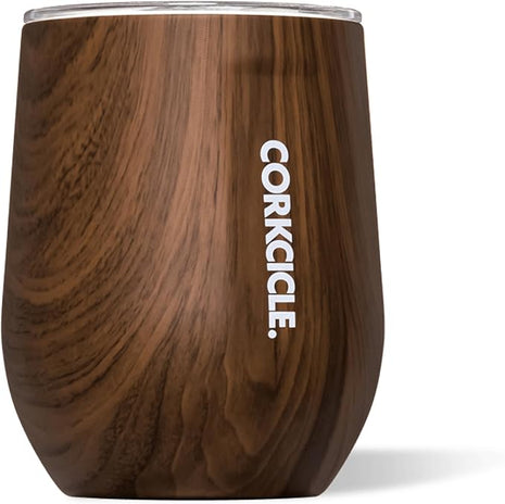 Corkcicle Stemless Insulated Wine Glass Tumbler - Keeps Beverages Cold 6 Hrs Hot 3 Hrs - Stainless Steel - Easy-Grip - Summer Drinkware Gift - Keeps Drinks Ice Cold - 12 oz - Walnut Wood