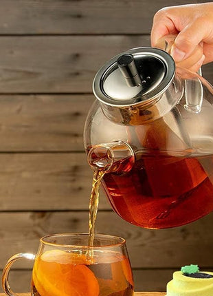 50OZ Glass Teapot With Infuser, Tea Pot for Stove Top, 1500ML Glass Tea Cup With Infuser and Lid, Microwave and Dishwasher Safe