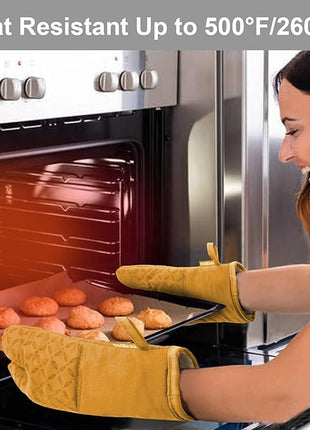 KEGOUU Oven Mitts and Pot Holders 6pcs Set, Kitchen Oven Glove High Heat Resistant 500 Degree Extra Long Oven Mitts and Potholder with Non-Slip Silicone Surface for Cooking （Orange）