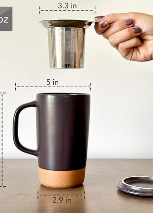 Mora Ceramics Large Tea Mug with Loose Leaf Infuser and Ceramic Lid, 18 oz, Portable, Microwave, Dishwasher Safe, Tall Coffee Cup - Rustic Matte Ceramic Glaze, Modern Herbal Tea Strainer, Nightwaves