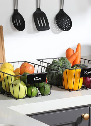 8 Pack Wire Storage Baskets for Organizing with Removable Tags, Pantry Organization Bins for Kitchen Cabinets, Closet - Metal Basket for Laundry, Garage, Refridge, Bathroom Countertop Organizer, Black