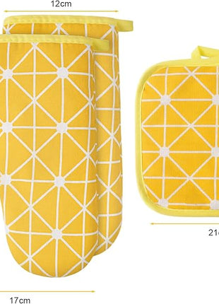 AUAUY Oven Mitts and Potholders BBQ Gloves-Oven Mitts and Pot Holders with Recycled Infill Silicone Non-Slip Cooking Gloves for Cooking Baking Grilling (6-Piece Set,Yellow)