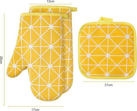 AUAUY Oven Mitts and Potholders BBQ Gloves-Oven Mitts and Pot Holders with Recycled Infill Silicone Non-Slip Cooking Gloves for Cooking Baking Grilling (6-Piece Set,Yellow)
