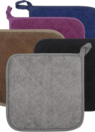 100% Cotton Kitchen Everyday Basic Terry Pot Holder Heat Resistant Coaster Potholder for Cooking and Baking Set of 5 (Multi Color 2, Potholder)