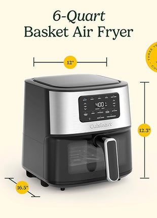 Cuisinart Air Fryer, 6-Quart Basket Large Fryer with 5 Cooking Functions to Roast, Bake, Broil, Air Fry and Keep Warm, 5 Airfryer Presets, Dishwasher-Safe Parts, AIR-200, Stainless Steel & Black