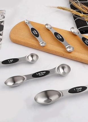 Magnetic Measuring Spoons Set of 6 Stainless Steel Dual Sided Stackable Teaspoon for Measuring Dry and Liquid Ingredients