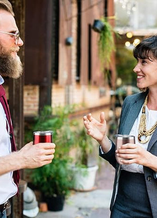 MEWAY 12oz/8 Pack Wine Tumbler Glasses with Lid - Stemless Double Wall Vacuum Stainless Steel Travel Tumbler - Keeping Cold & Hot for Wine,Coffee,Cocktails,Drinks (Rose gold,Set of 8)