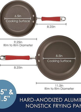 Rachael Ray 87633 Cucina Hard Anodized Nonstick Frying Pan Set / Fry Pan Set / Hard Anodized Skillet Set - 9.25 Inch and 11.5 Inch, Gray