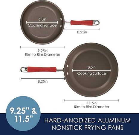 Rachael Ray 87633 Cucina Hard Anodized Nonstick Frying Pan Set / Fry Pan Set / Hard Anodized Skillet Set - 9.25 Inch and 11.5 Inch, Gray