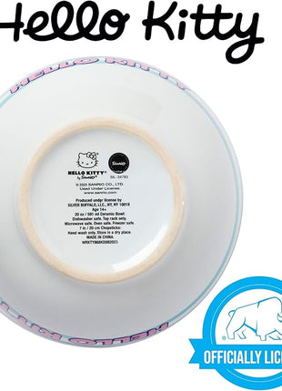 Silver Buffalo Sanrio Hello Kitty Blue and Pink Skies Ceramic Ramen Noodle Rice Bowl with Chopsticks, Microwave Safe, 20 Ounces
