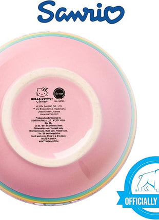 Silver Buffalo Hello Kitty Spring and Summer Flowers Rainbow Stripes Ceramic Ramen Noodle Rice Bowl with Chopsticks, Microwave Safe, 20 Ounces