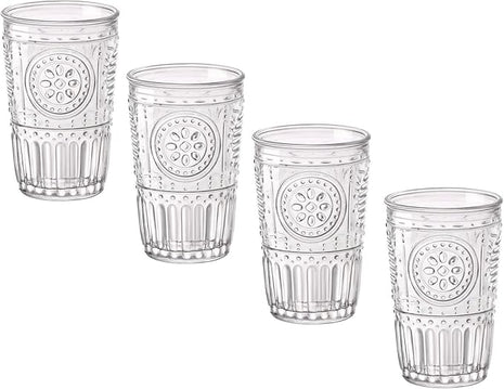Bormioli Rocco Romantic Water Glass [Set Of 4] | 10.25 oz Premium Glass Set For Refreshments, Soda & Beverages | Italian Quality Glassware, Perfect For Dinner Parties, Bars & Restaurants