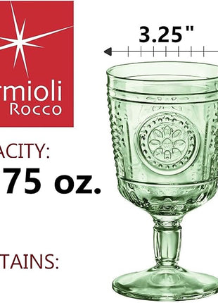 Bormioli Rocco Romantic Set Of 4 Stemware Glasses, 10.75 Oz. Colored Crystal Glass, Pastel Green, Made In Italy.