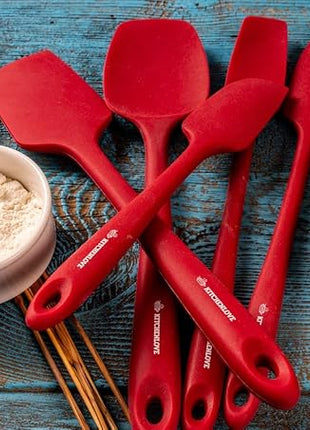 KITCHENLOVE Premium 600°F Heat Resistant 5 Piece Silicone Spatula Set for Baking, Cooking, Mixing - Non-Stick with High Grade S-Iron Steel Core - One Piece Seamless Design - BPA Free (Red)