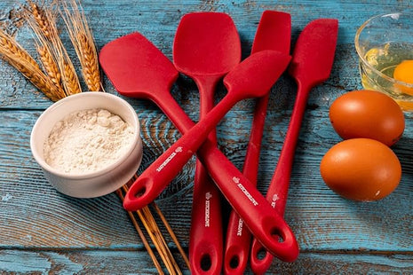 KITCHENLOVE Premium 600°F Heat Resistant 5 Piece Silicone Spatula Set for Baking, Cooking, Mixing - Non-Stick with High Grade S-Iron Steel Core - One Piece Seamless Design - BPA Free (Red)