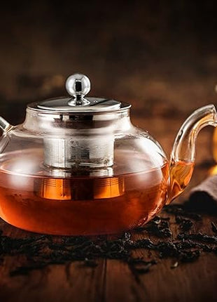 Hiware Glass Teapot with Stainless Steel Infuser & Lid, Borosilicate Glass Tea Pot Stovetop Safe, Blooming & Loose Leaf Teapots, 27 Oz
