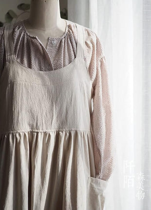 Uaussi Cotton Linen Apron Cross Back Work Apron for Women with Pockets Pinafore Dress X Cross Halter Apron for Chef Gardening