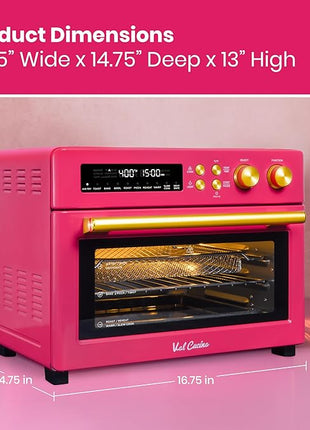 VAL CUCINA Limited Edition Happy Pink Infrared Heating Air Fryer Toaster Oven, Extra Large Countertop Convection Oven 10-in-1 Combo, 6-Slice Toast, Enamel Baking Pan Easy Clean with Recipe Book