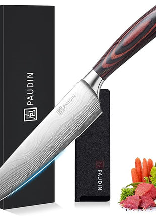 PAUDIN Chef Knife, 8 Inch High Carbon Stainless Steel Sharp Kitchen Knife with Ergonomic Handle, Gift Box for Family & Restaurant