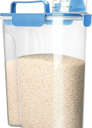 Rice Storage Container, 5 to 10lb Dry Food Airtight Dispenser, Pet Dog Cat Food Canister, BPA Free Clear Plastic Kitchen and Pantry Organization Bin for Oatmeal, Grain, Cereal, Pasta, Flour