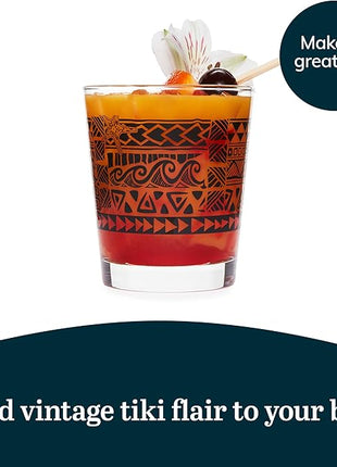 Libbey Tiki Rocks Glasses Set, Vintage-style Glassware Drinking Glasses Set of 4, Exotic, Dishwasher Safe Glasses for Backyard Luau or Pool Party