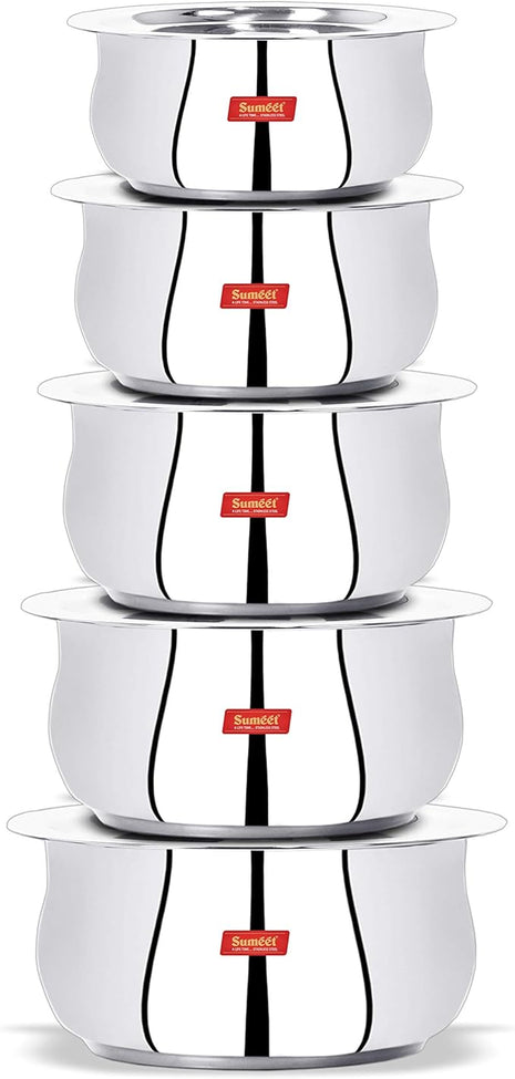 Sumeet 5 Pcs Stainless Steel Induction & Gas Stove Friendly Belly Shape Container Set/Tope/Cookware Set With Lids Size No.10 & No.14
