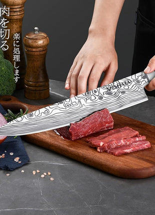 MOSFiATA Chef Knife 10 Inch Super Sharp Professional Kitchen Knife with Finger Guard in Gift Box, German High Carbon Stainless Steel EN.4116 Cooking Knife with Micarta Handle