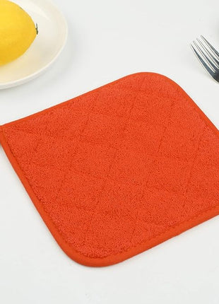 100% Cotton Kitchen Everyday Basic Terry Pot Holder Heat Resistant Coaster Potholder for Cooking and Baking Set of 5 Orange