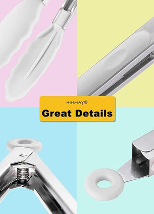 Silicone Kitchen Tongs 9-Inch Stainless Steel Basics Tongs with Non-Stick Silicone Tips, Set of 3 (White)