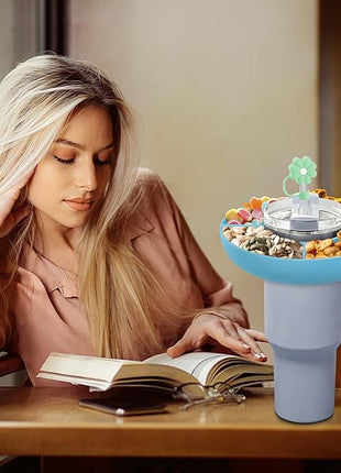 Snack Bowl for Stanley Cup 30 oz with Handle-Perfectly Compatible with Stanley Quencher H2.0 Tumbler 30 oz with Handle, Reusable Silicone Snack Tray, Stanley cup accessories (Blue Snack Bowl)