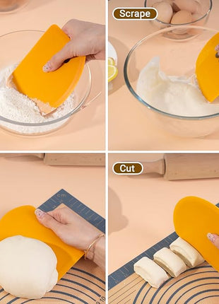 Sapid Flexible Curved Edge Silicone Bowl Scraper(5.98"×4.3"), Food Grade Dough Scraper for Baking Sourdough Bread, Cake, Bench Scrapers, Multipurpose Kitchen Dish Scrapers, Easy to Clean (1, Orange)